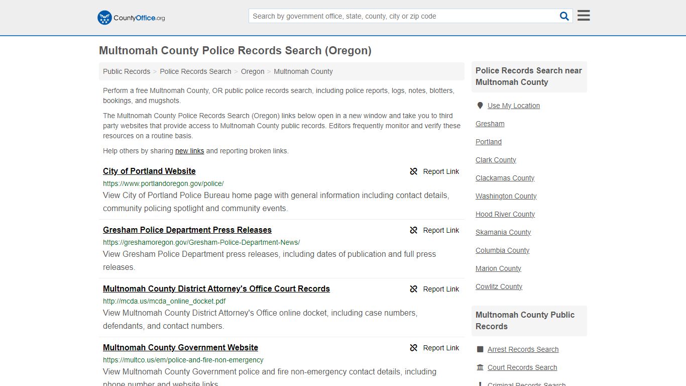 Multnomah County Police Records Search (Oregon) - County Office